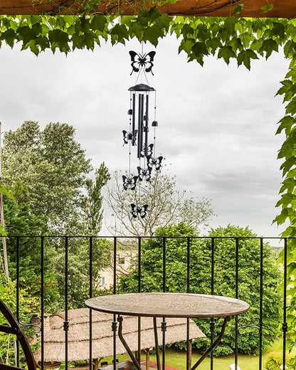 Butterfly Wind Chimes for Outside, Metal Windchimes Outdoors Clearance with 4 Aluminum Tubes, Garden Patio Yard Home Decor, Butterfly Gifts for Pet Lovers Mom Grandma, Unique Festival Birthday Gift