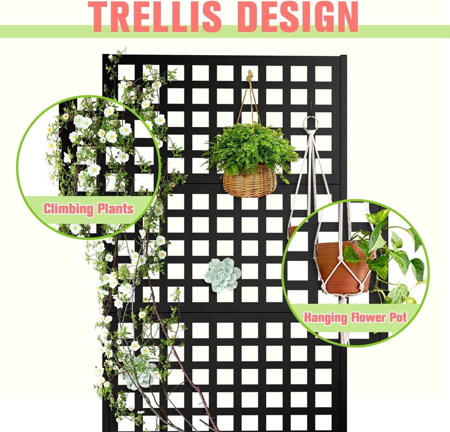 Metal Planter Box with Trellis, Raised Garder Bed with Drainage Hole, Outdoor Privacy Screen & Trellis for Climbing Plants, Plant Stands, 35''L×17''W×71''H, Black