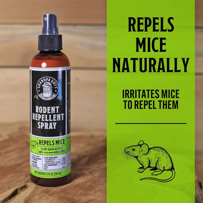 Grandpa Gus's Mouse Rodent Repellent, Peppermint & Cinnamon Oil Formula, Repels Mice & Rats from Nesting, Chewing in Homes/RV, Boat/Car, Storage & Wiring, 8 Oz RTU Spray