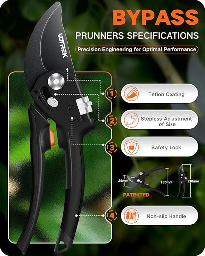 8.5" Pruning Shears for Gardening, 【Unique Stepless Handle Opening】Professional Bypass Garden Clipper for All Hands, SK5 Steel Blades, Heavy Duty Ergonomic Plant Pruners for Branch