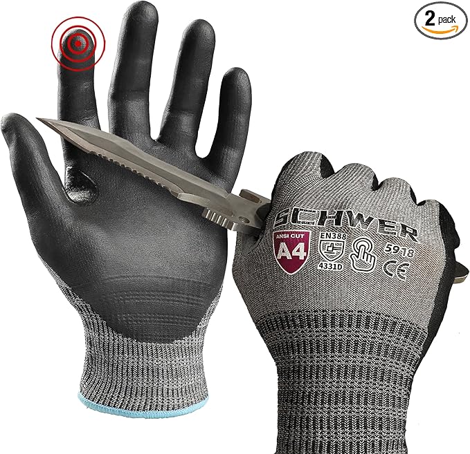 Schwer AIR-SKIN Cut Resistant Gloves AR5918 with Extreme Lightweight&Thin, Level 5 Wire Metal Gloves for Refined Work, Touch-screen, Fiberglass-free, 3D-Comfort Fit, Breathable, Black 2 Pairs (XL)