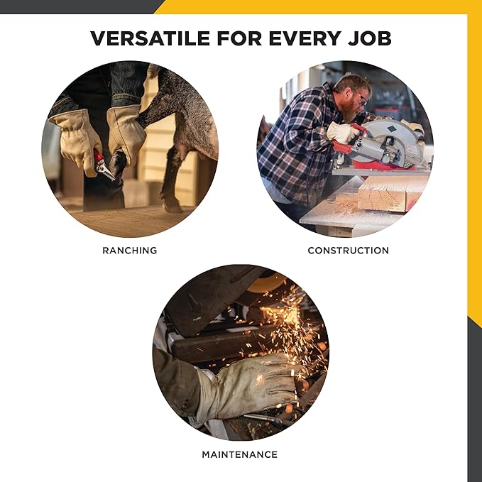 Wells Lamont Leather Work Gloves for Men – Grain Cowhide, Reinforced Palm – Ideal for Construction, Farming, Ranching – Ergonomic Fit, Keystone Thumb, Elasticized Wrist – Beige, Large (1130L)