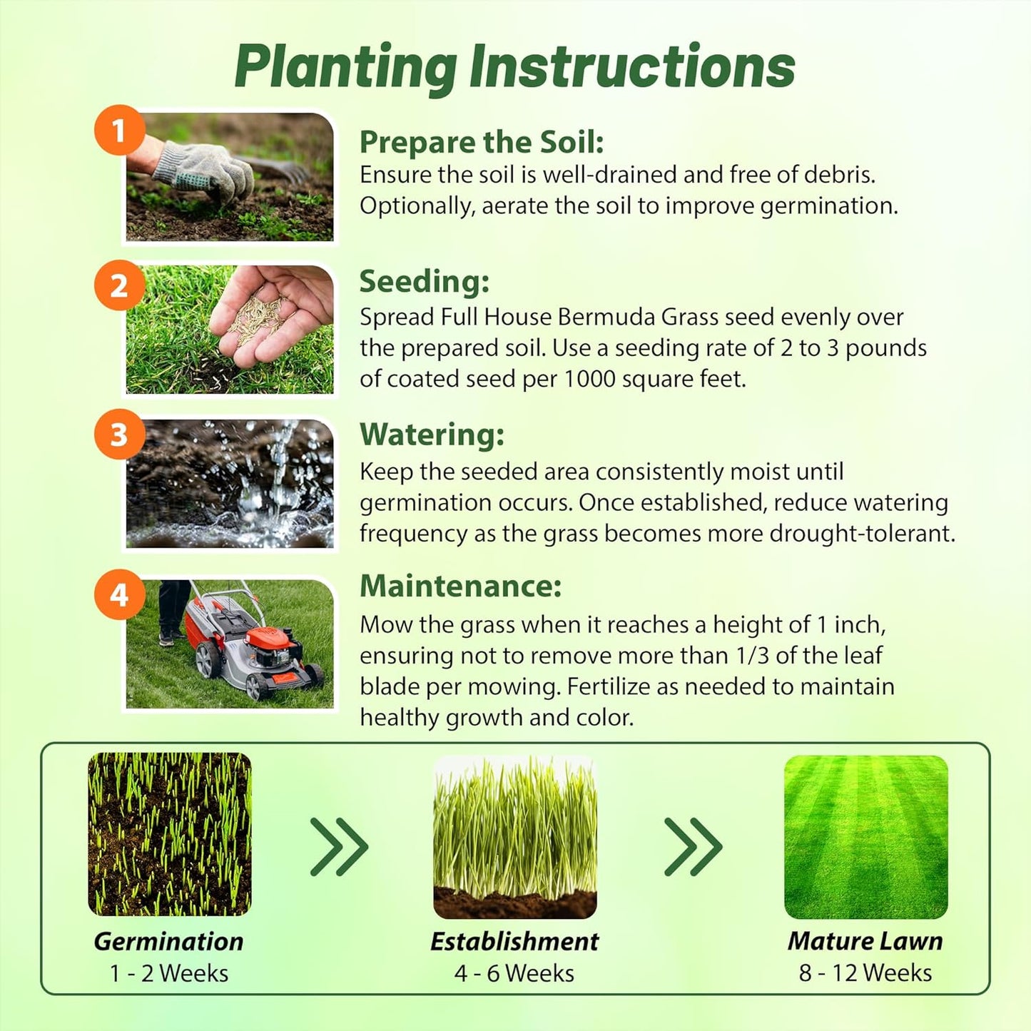 Outsidepride Full House Bermuda Grass Seed Mix - 2 lbs. Premium Warm Season Turf Blend of Traffic & Drought-Tolerant Monaco & Hollywood Bermuda Grass Seeds for Lawn, Golf Courses & Fairways