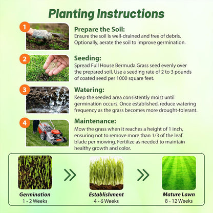 Outsidepride Full House Bermuda Grass Seed Mix - 2 lbs. Premium Warm Season Turf Blend of Traffic & Drought-Tolerant Monaco & Hollywood Bermuda Grass Seeds for Lawn, Golf Courses & Fairways