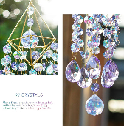 HDCRYSTALGIFTS Sun Catcher, Crystal Prisms Suncatcher for Window Hanging, Rainbow Maker Crystal Sun Catcher Indoor Window Glass Wind Chimes Home Garden Decor Gift, Purple