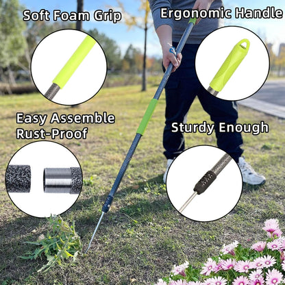 Weed Puller Tool, 48" Long Handle Weeder Puller Tool with Soft Foam Grip, Upgrade V-Shaped Forks Weed Remover Tool for Easy Weed Removal & Deeper Root Digging Gardening Hand Tools