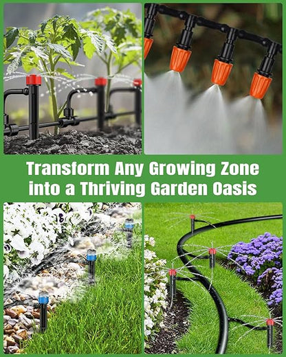 Pawfly 240 ft Drip Irrigation System for Garden, Drip Irrigation Kit with 40ft 1/2" & 200ft 1/4" Tubing Adjustable Emitters Fittings and Accessories, Garden Watering System for Greenhouse Lawn Yard