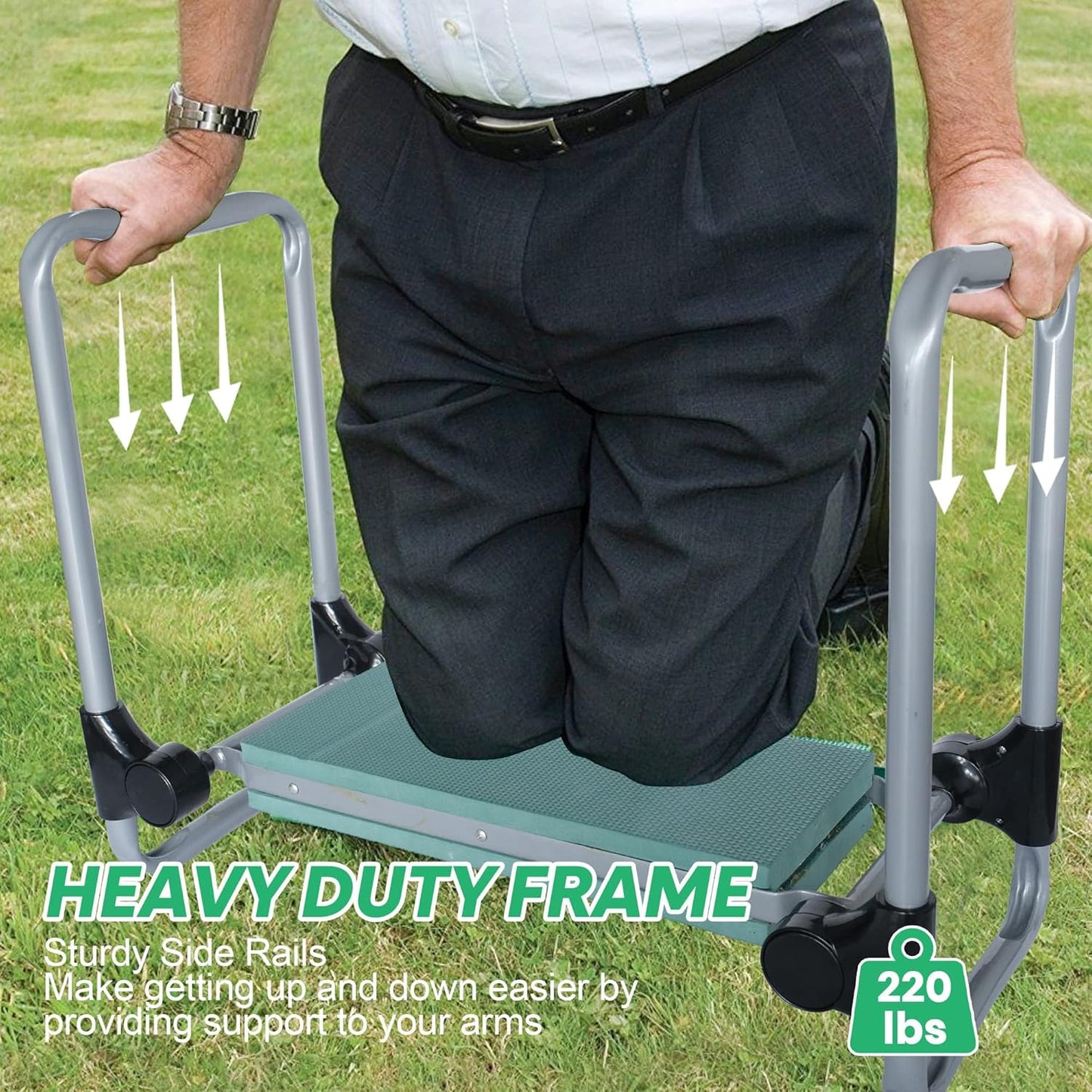 Garden Kneeler and Seat, Smart Design Foldable Heavy Duty Kneeling Bench with Tool Bag and Soft EVA Foam Pad for Senior, Green