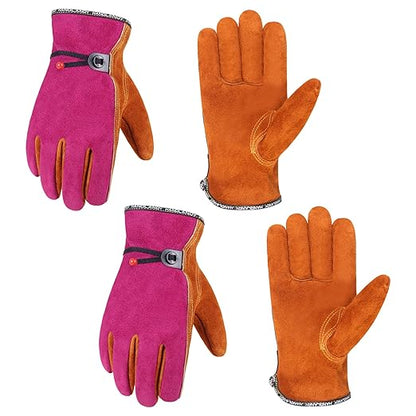 HLDD HANDLANDY 2 Pairs Leather Work Gloves for Men & Women – Cowhide Gardening Gloves, Thorn Proof, Cotton Lined, for Tig/Mig Welding, Construction, Chainsaw, Farm, Landscaping