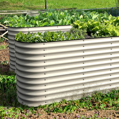 Olle Galvanized Planter for Vegetables 12-in-1 Large Metal Raised Bed Gardening Kit for Outdoors 32" Tall Size 5X5 Feets 8X2 Feets 4x8 Raised Garden Bed, Ivory