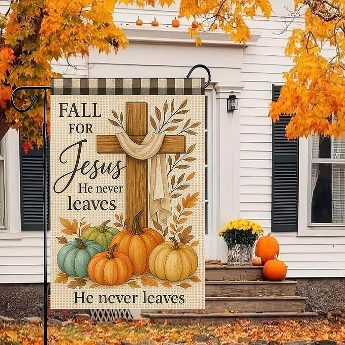 Thanksgiving Fall Garden Flag 12x18 Inch Fall for Jesus Outdoor Flag Double Sided Religious Cross and Pumpkin Yard Banner for Porch Lawn Patio Autumn Seasonal Decor