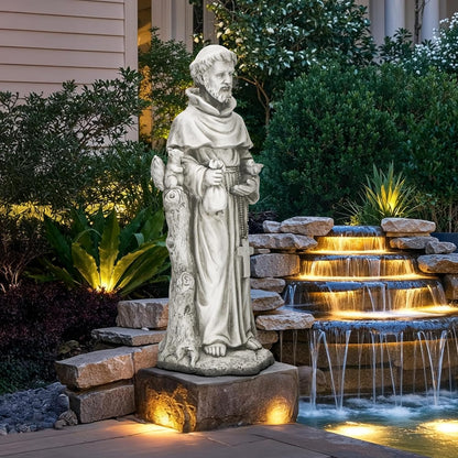 St Francis Garden Statue, Catholic Religious Outdoor Sculpture for Prayer and Meditation, 30.7” Large Patron Saint of Animals Patio Decor in Durable Magnesium Oxide Stone,Gray