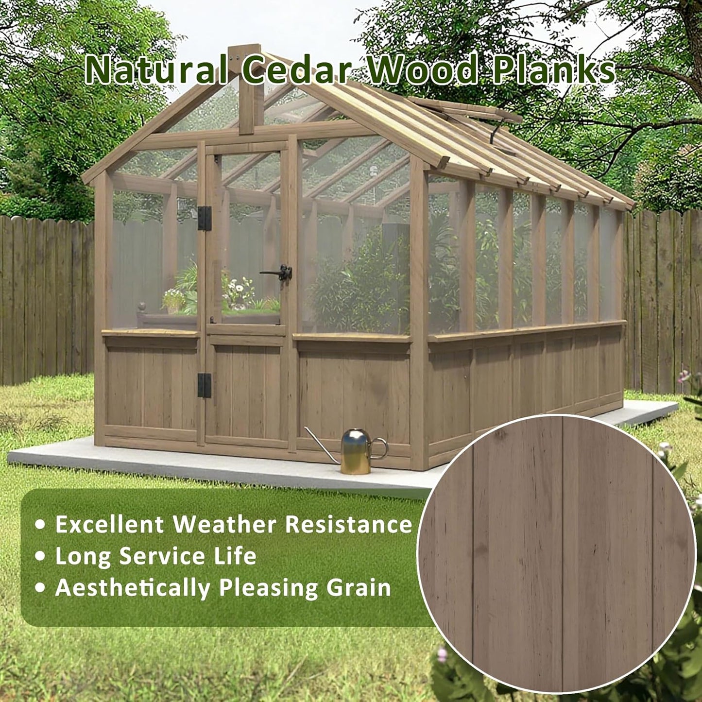 Greenhouse for Outdoor, 6x8ft-8x12ft Wooden WAK-in Greenhouse Kitwith 6MM Thick Polycarbonate Panel, Lockable Door & Adjustable Roof Vent ，Backyard Garden ﻿ (Light Mocha Brown, 6*12FT)