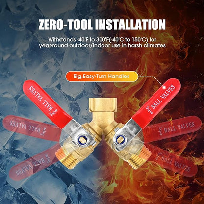 Hose Splitter 2 Way Heavy Duty, 3/4 Inch GHT Thread Y Valve Connector with Stainless Steel Long Handle, Full Flow Garden Brass Hose Splitter for Outdoor Watering, Irrigation, Washing