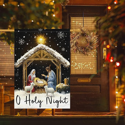 Louise Maelys Christmas O Holy Night Garden Flag 28x40 Inch Double Sided Nativity Xmas Large Burlap Welcome Winter Holiday Yard Outdoor Sign Outside House Decoration