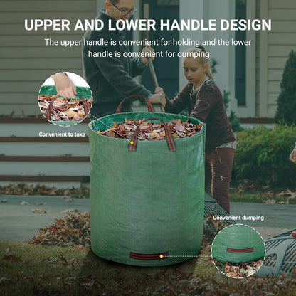 72 Gallon Yard Waste Bags, Reusable Heavy Duty Collapsible Garden Leaf Bags with Plastic Ring, Garden Waste Container for Clean Up Outdoor Debris Leaves Grass Clippings (Green, 3 Pack)