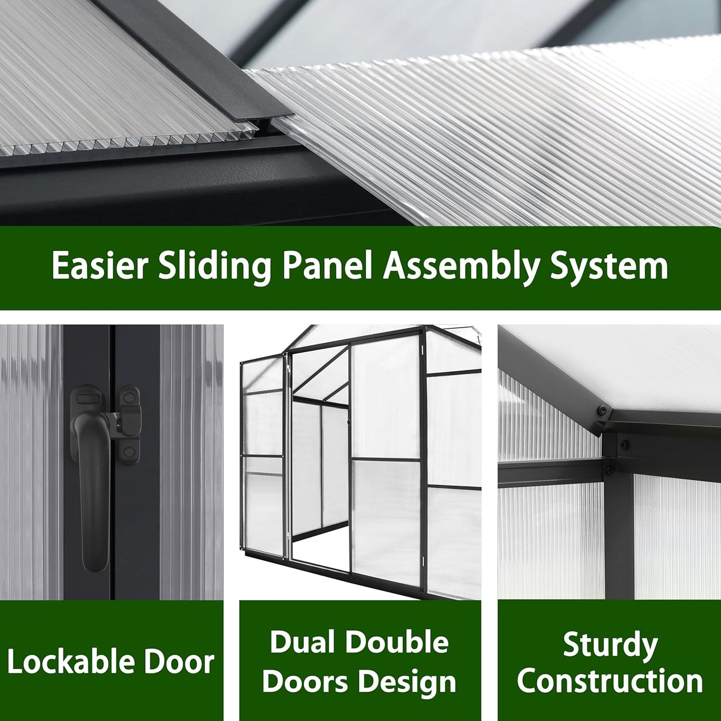 BlueWish 8x8FT Greenhouse for Outdoors, Greenhouses with Adjustable Vents, Lockable Door, Outdoor Aluminum Greenhouse Kit with Polycarbonate Panel, Walk-in Green House for Garden, Backyard, Gray