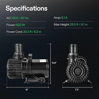 VIVOSUN 9000 GPH Submersible Water Pump 620W Pond Pump Ultra Quiet Aquarium Pump with 26.5FT. Lift Height for Pond Waterfall, Fish Tank, Statuary, or Hydroponics