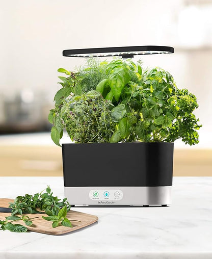 AeroGarden Harvest Indoor Garden Hydroponic System with LED Grow Light and Herb Kit, Holds up to 6 Pods, Black