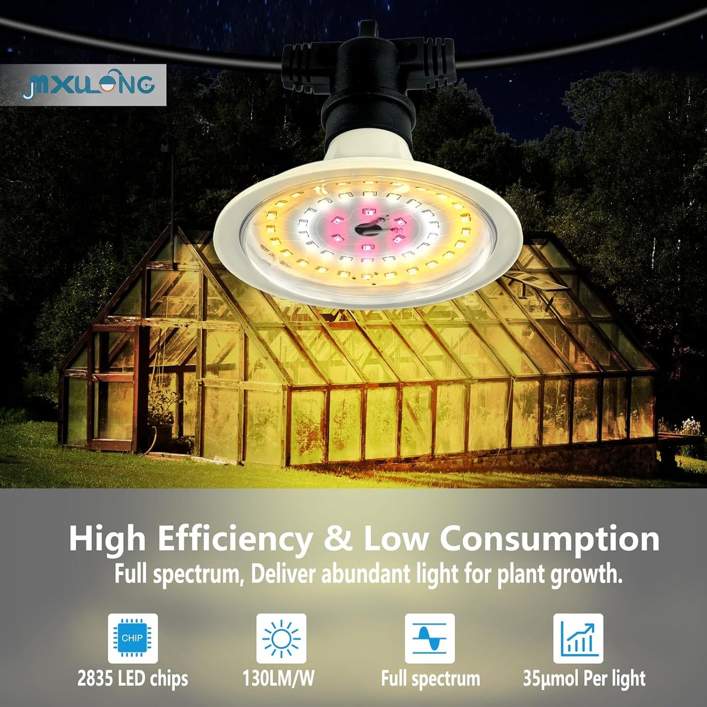 Outdoor LED Grow Lights, Waterproof String Grow Light, Full Spectrum Plant Growing Lights with 22Ft Adjustable Cord 6 Lights