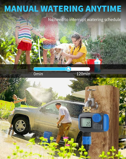 Sprinkler Timer, Programmable Hose Timers for Watering with Brass Swivel, Digital Irrigation Controller System with Rain Delay/Manual Mode/Automatic Watering for Outdoor Garden Yard Lawn