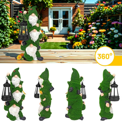 Solar Gnomes Garden Statues,Resin Flocked Gnome Figurine Holding Solar Lights Lantern,Unique Birthday Housewarming Gifts for Women, Mom, Grandma