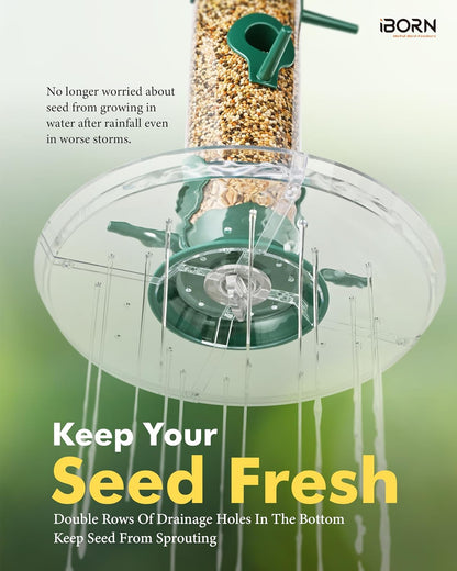 iBorn Bird Feeders Seed Catcher for Outside Hanging 6 Port Bird Feeder for Cardinal Birds Aluminium Metal,Green Finishing 14 Inch 6 Port (Seed is not Included)