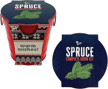 BUZZY Seeds All-in-One Spruce Tree Grow Kit Holiday Pail with Non-GMO Seeds, Growing Medium, Red Pail and Easy Instructions | Fun Indoor Gardening Project, Great Gift for Gardeners, Stockiing Stuffer