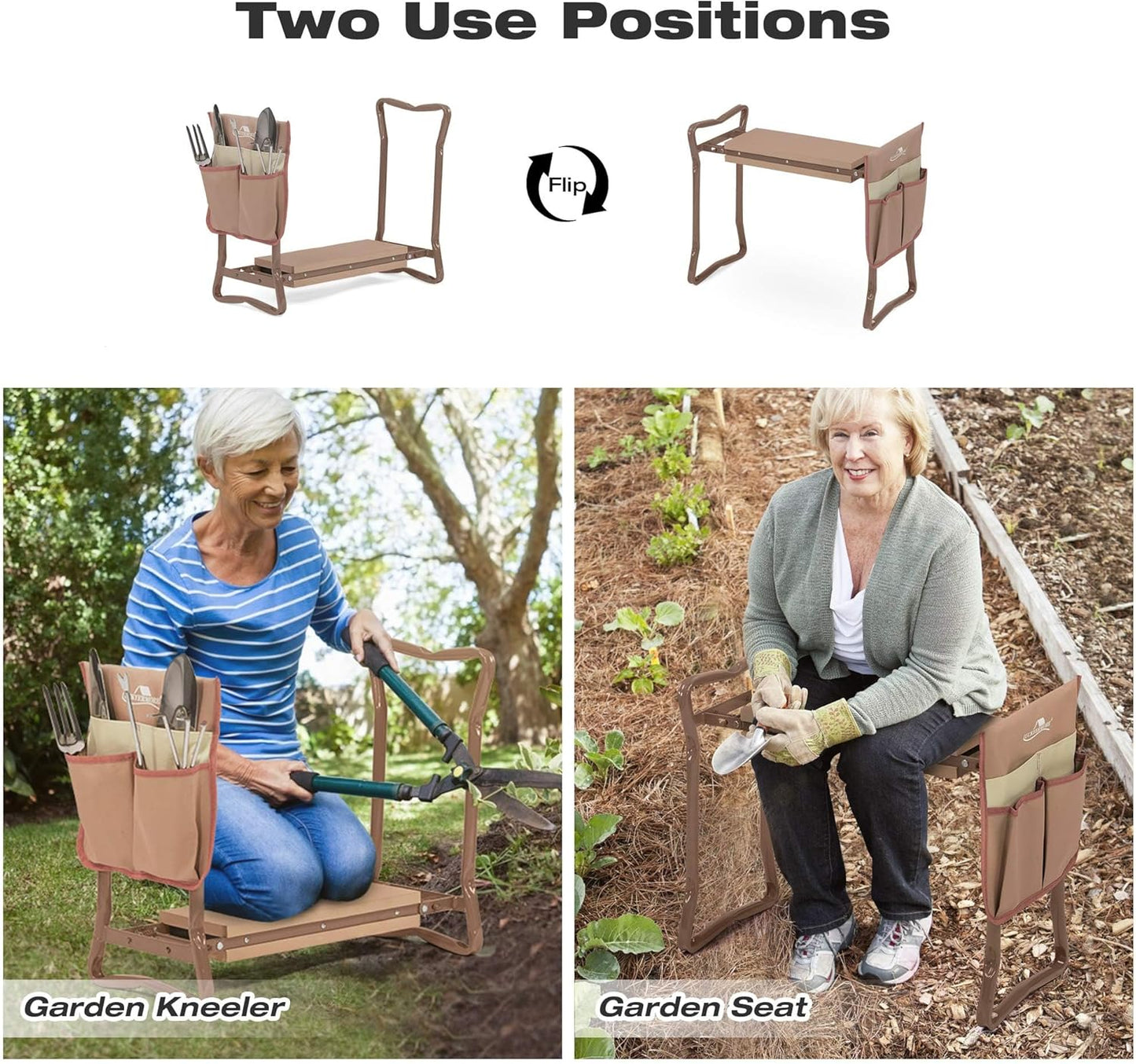 Garden Kneeler and Seat, Garden Folding Bench with Tool Pocket, Garden Gloves and Soft EVA Kneeling Pad