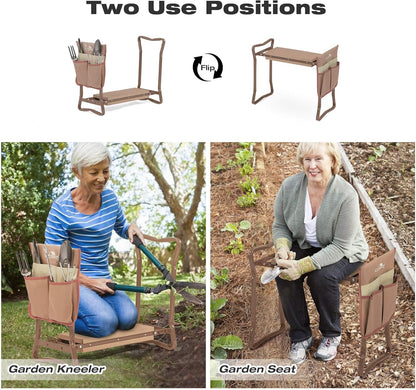 Garden Kneeler and Seat, Garden Folding Bench with Tool Pocket, Garden Gloves and Soft EVA Kneeling Pad