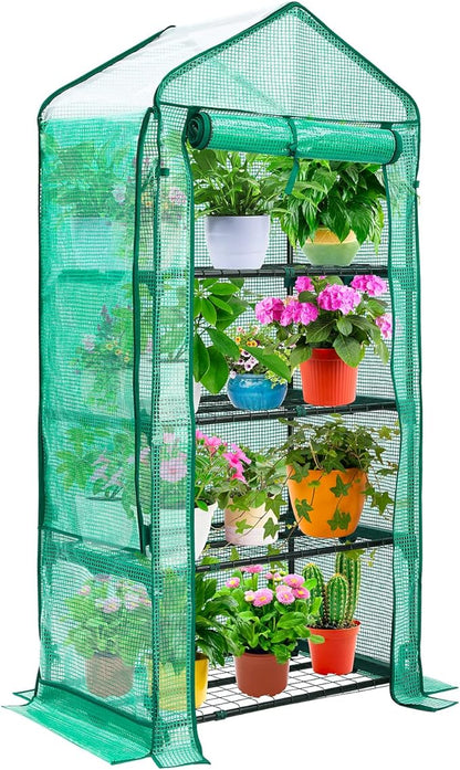 Mini Greenhouse with Screen Roof, Ohuhu Upgraded Portable 4 Tier Small Greenhouses for Outdoors Indoor with Reelable Door, Heavy Duty Plastic Green House for Outside Garden Patio Yard Porch Balcony