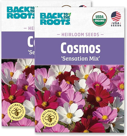 Back to The Roots 100% Organic Heirloom Seeds - Cosmos Flower Value Pack (1g Total)