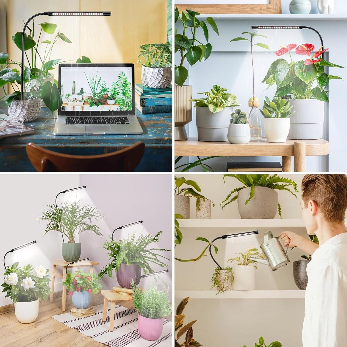 Grow Lights for Indoor Plants, 6000K Full Spectrum Plant Growth Light, Plant Lights for Indoor Growing 5 Level Dimmable & Auto Timer, Adjustable Gooseneck Grow Lamp 2 Pack