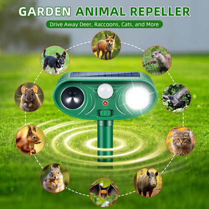 Solar Ultrasonic Animal Repeller Outdoor with Motion Sensor Deer Repellent Devices for Squirrel Repellent Cat Repellent Outdoor Fox Deterrent for Yard