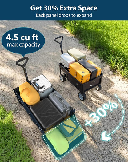 Lightweight Folding Wagon, Large Capacity Collapsible Grocery Cart on Big Wheels, Heavy Duty Foldable Shopping Carts, All-Terrain Outdoor Utility Carts, 4.5 Cu Ft, Blue