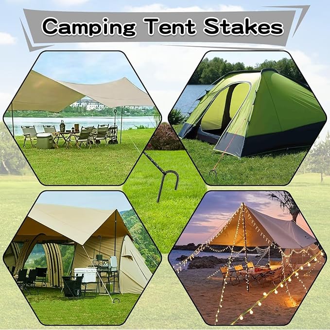 Black Rebar Stakes 12inx6mm Galvanized J Hook 6pcs – Heavy Duty Ground Tent Stakes for Fence,Bounce House,Outdoor Plants,Artificial Turf,Dog Coop,Metal Stakes for Christmas Decorations