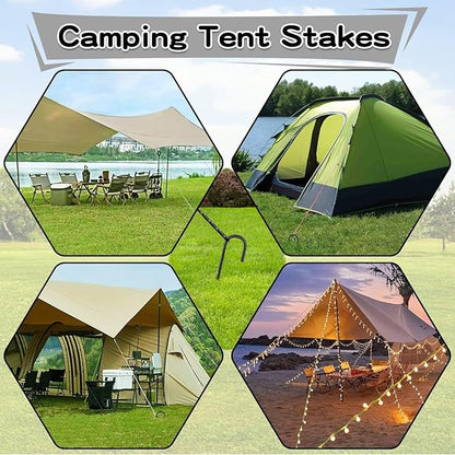 Black Rebar Stakes 12inx6mm Galvanized J Hook 6pcs – Heavy Duty Ground Tent Stakes for Fence,Bounce House,Outdoor Plants,Artificial Turf,Dog Coop,Metal Stakes for Christmas Decorations