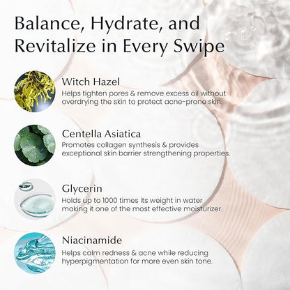 La Pure Korean Toner Pads With Witch Hazel - 100 Ct | Hydrating, Exfoliating Pads & Pore Care Korean Skincare - Gentle, Alcohol-Free, with Glycerin and Centella for Sensitive Skin by La Pure Cosmetics