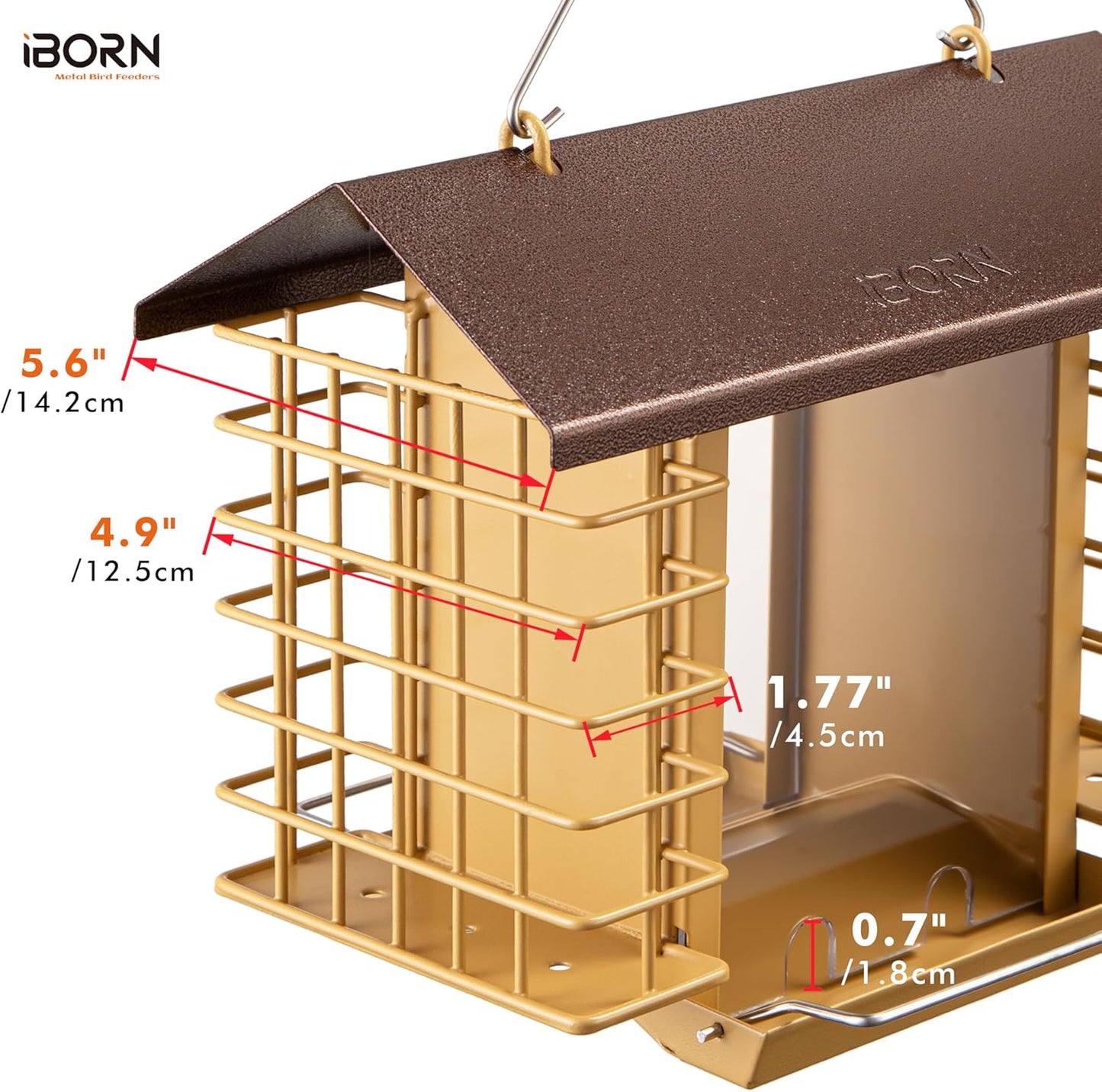 iBorn Bird Feeders for Outdoors,Bird Feeder with Double Suet Holders,Suet Feeder for Outside Hanging,Large Weatherproof Metal Roof,Easy to Refill & Clean,3.2 LBs Seed Capacity + 2X Cakes,1 Pack,Coffee