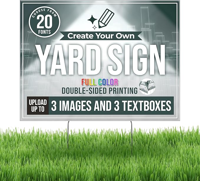 24x18" Double Sided Custom Yard Sign with Metal Stakes, Personalized Full Color Corrugated Yard Sign for Outdoors, Front and Back Custom Printed Personalized Lawn Signs (Design 2)
