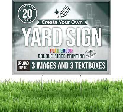 24x18" Double Sided Custom Yard Sign with Metal Stakes, Personalized Full Color Corrugated Yard Sign for Outdoors, Front and Back Custom Printed Personalized Lawn Signs (Design 2)
