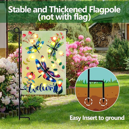 3 Pack Garden Flag Stand Holder Pole,Premium Powder-Coated Weather-Proof Metal Paint Yard Flag Stand with Tiger Clip and Spring Stoppers,House Flag Pole Holder for Outdoor Garden Lawn