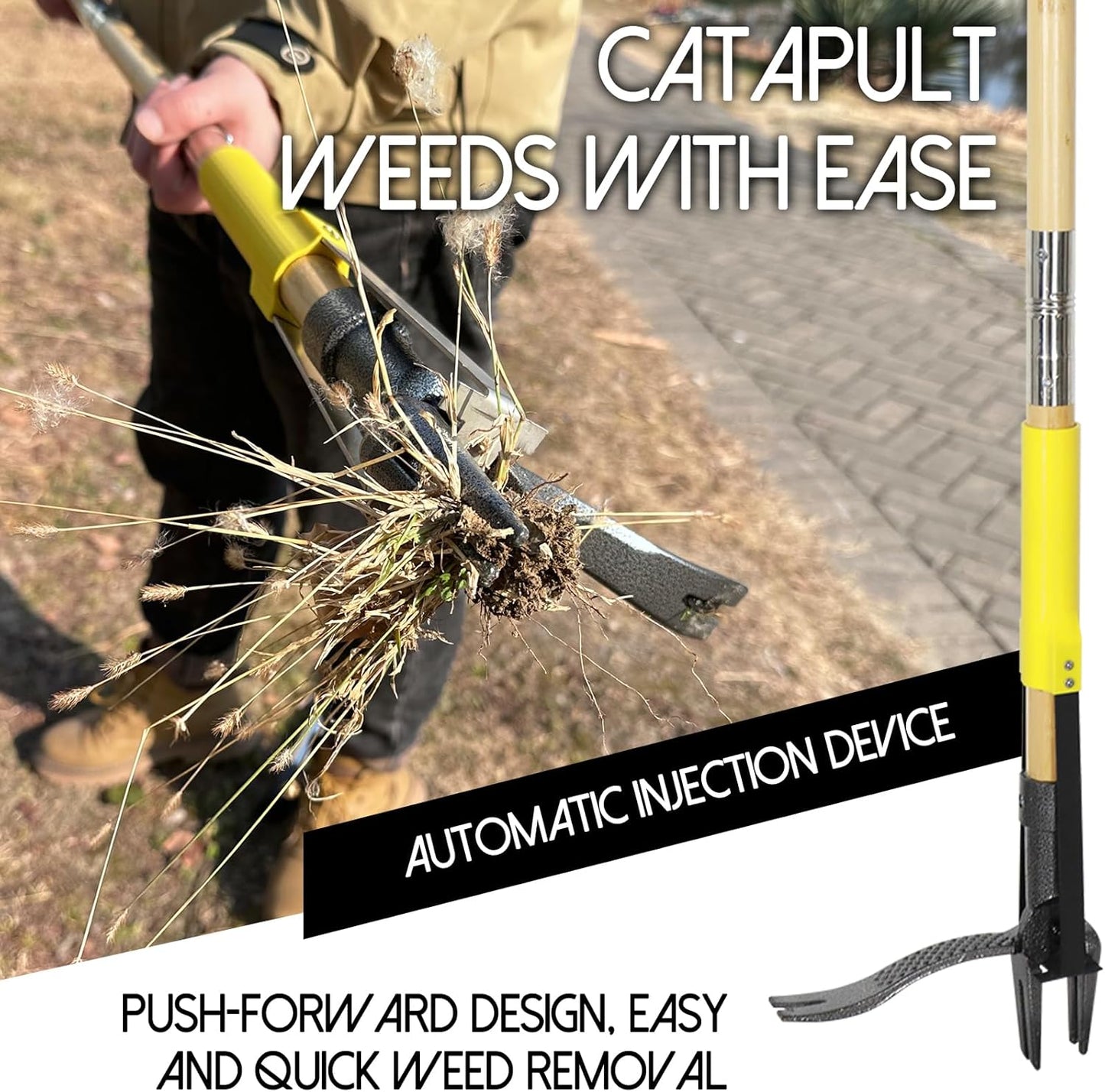 Weed Puller Tool with Long Handle,44'' Heavy Duty 4-Claw Stand Up Garden Weeding Tool-Double Weeding Technique,Weed Remover Tool That not Body Bending（Ergonomic）