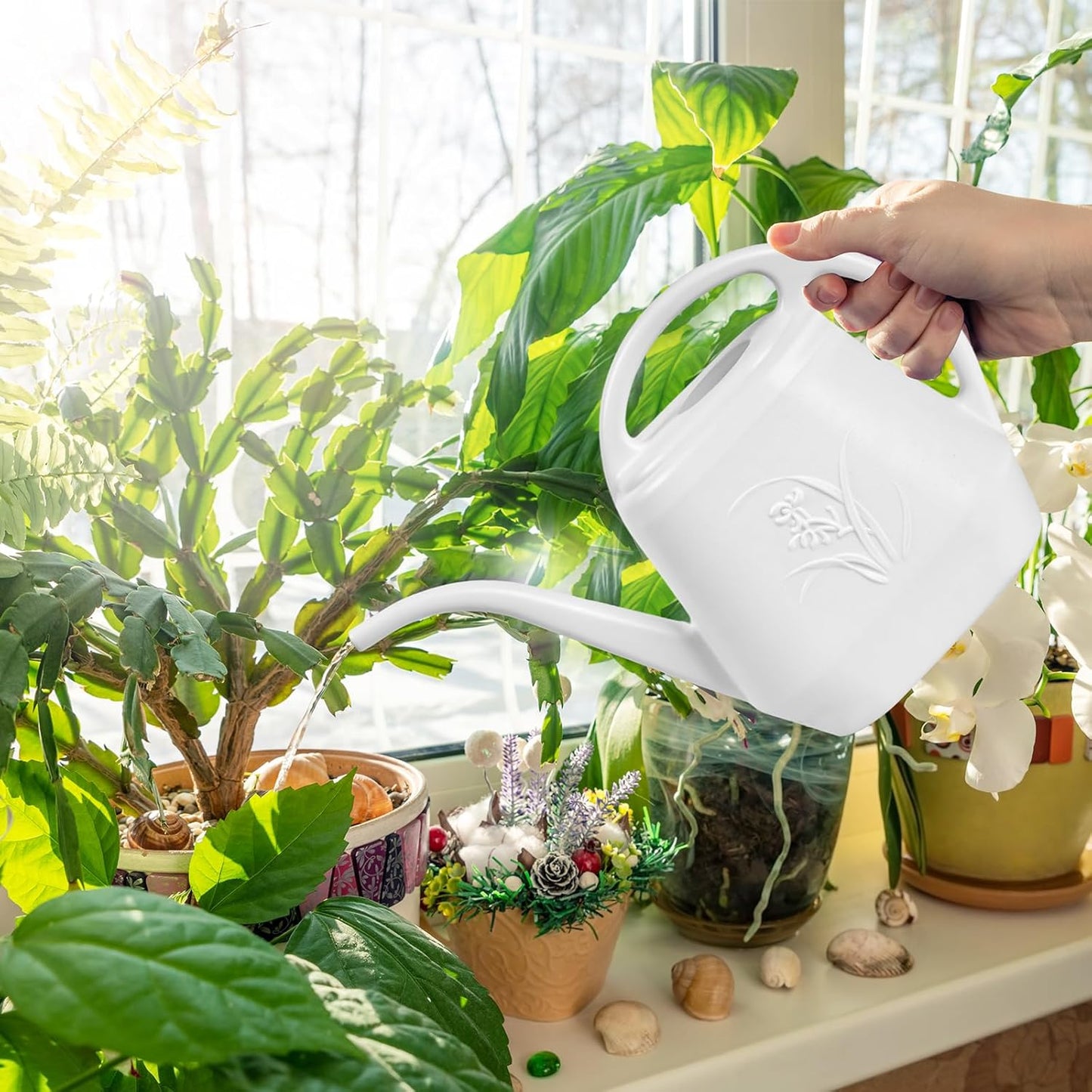 Plastic Watering Can - for Indoor and Outdoor Plant - 1 Gallon - White