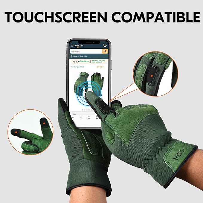Vgo... 1-Pair Ladies' Synthetic Leather Gardening Gloves, Puncture-proof, Thornproof, Durability & Anti-shock Work Gloves, Touchscreen (Size L, Green, SL7471)