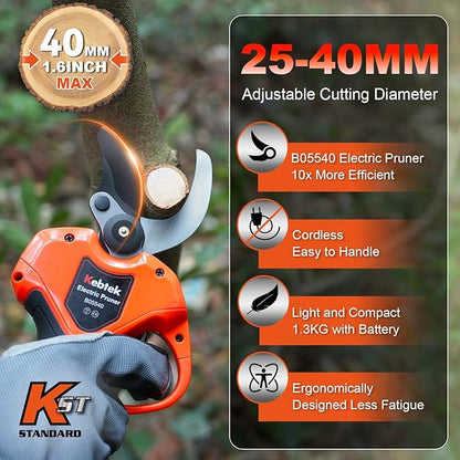 Kebtek Electric Pruning Shears 40mm with 4000mAh Batteries, Battery Power Pruners Cordless 1.6'' Electric Snippers Secateurs Professional Tool for Gardening Heavy Duty