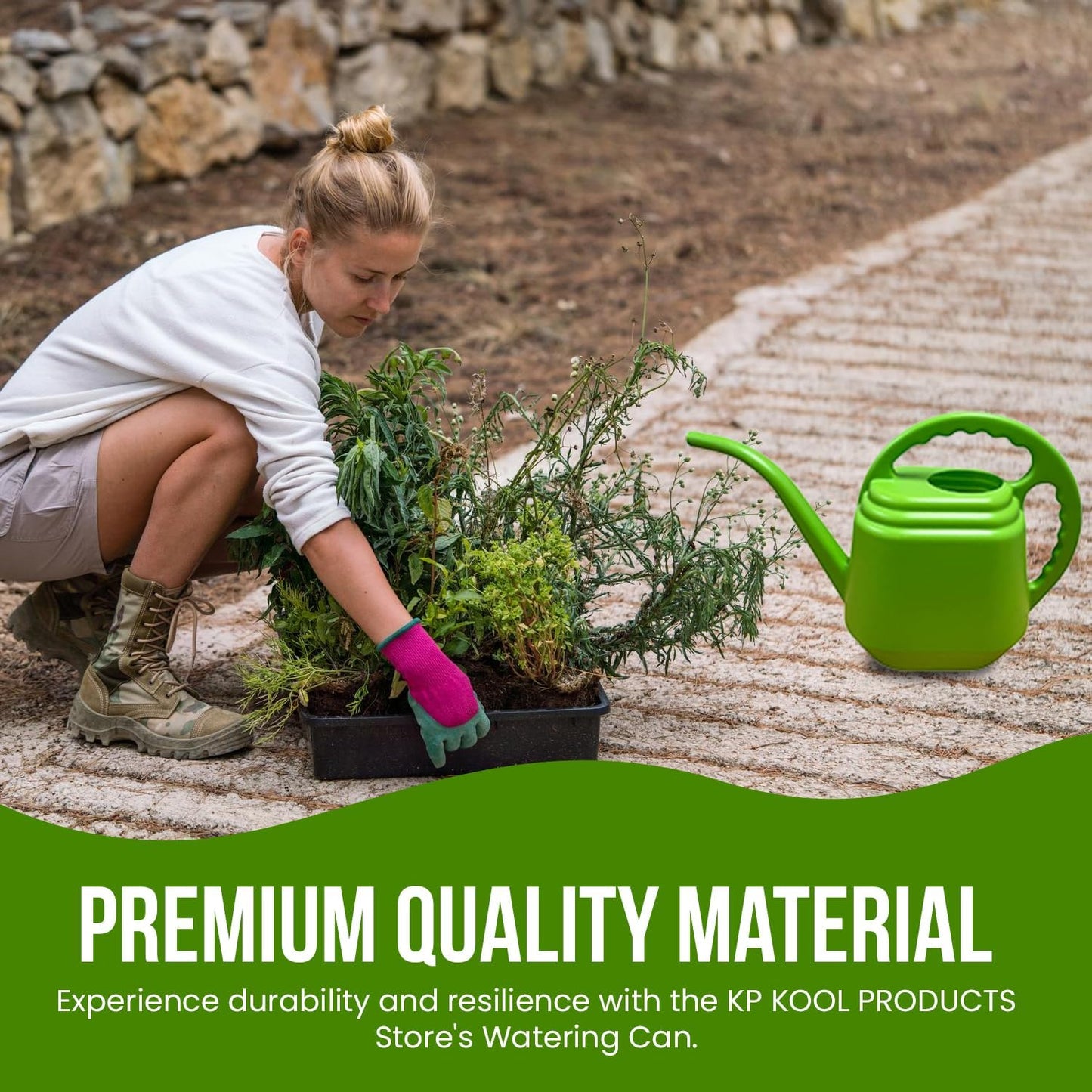 KP KOOL PRODUCTS 2 Liter Green Watering Can – Plastic Garden & Indoor Plant Waterer – Durable Easy Pour Spout – Lightweight Gardening Tool for Flowers, Herbs, Lawn & Outdoor Use – 1 Pack