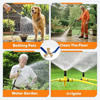 Brass Hose Splitter 2 Way Heavy Duty Garden Hose Splitter with 304 Stainless Steel Long Handle Outdoor Full Flow Hose Splitter Connector Brass Y-Valve Water Garden Hose Adapter 3/4" GHT Threads