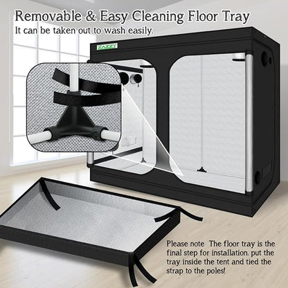 zazzy Grow Tent, 96“x48 x78 Plant Growing Tents 600D Mylar Hydroponic Indoor Grow Tent with Window, Kit Bag & Floor Tray 8x4 Growing Tent