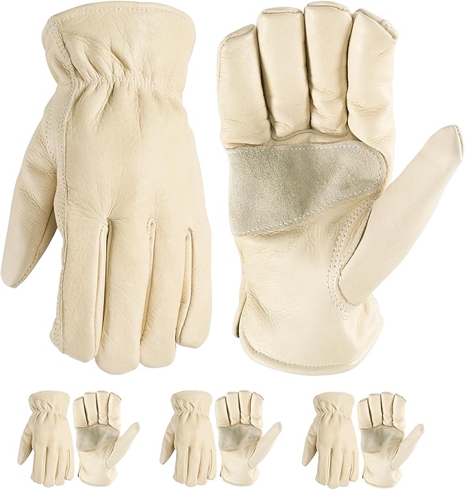 Wells Lamont 3-Pack Leather Work Gloves Men, Heavy Duty Leather Gloves for Men, Beige, X-Large (1130XLF)